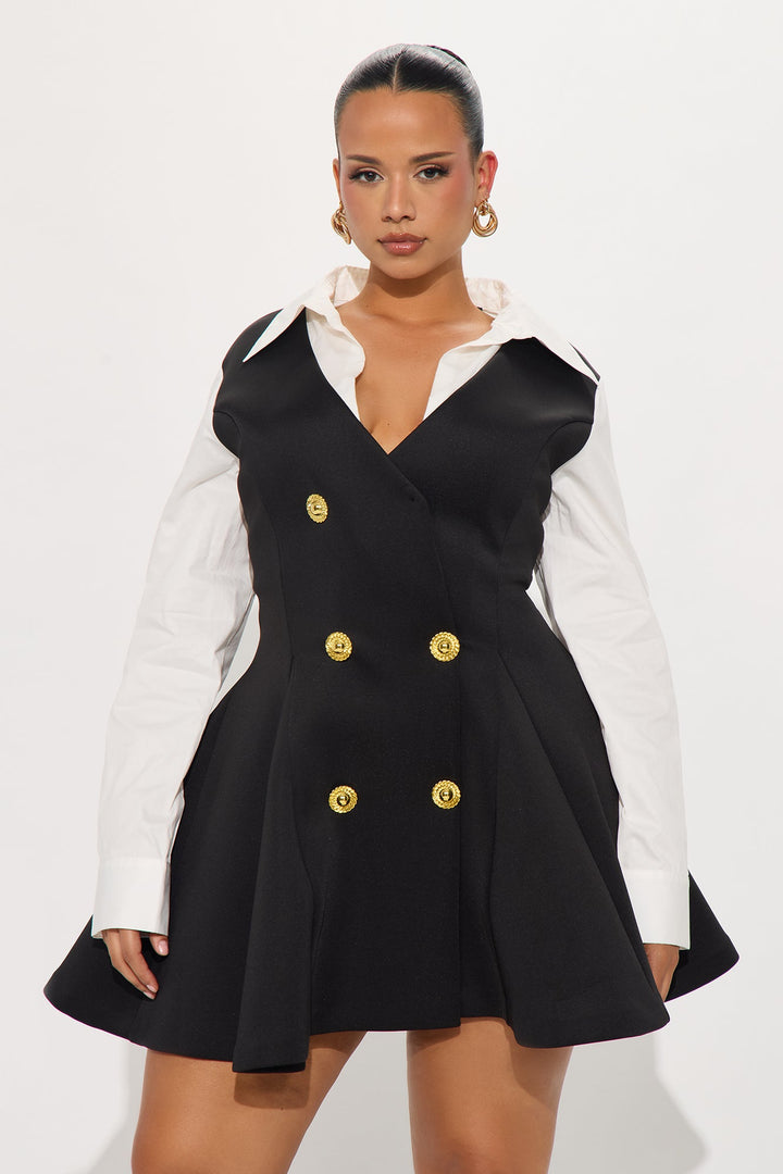 Queen Looks Pleated Long Sleeve Mini Dress - Black