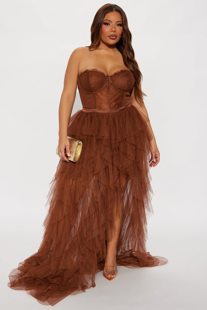 Anastasia Tulle Maxi Dress - Cognac