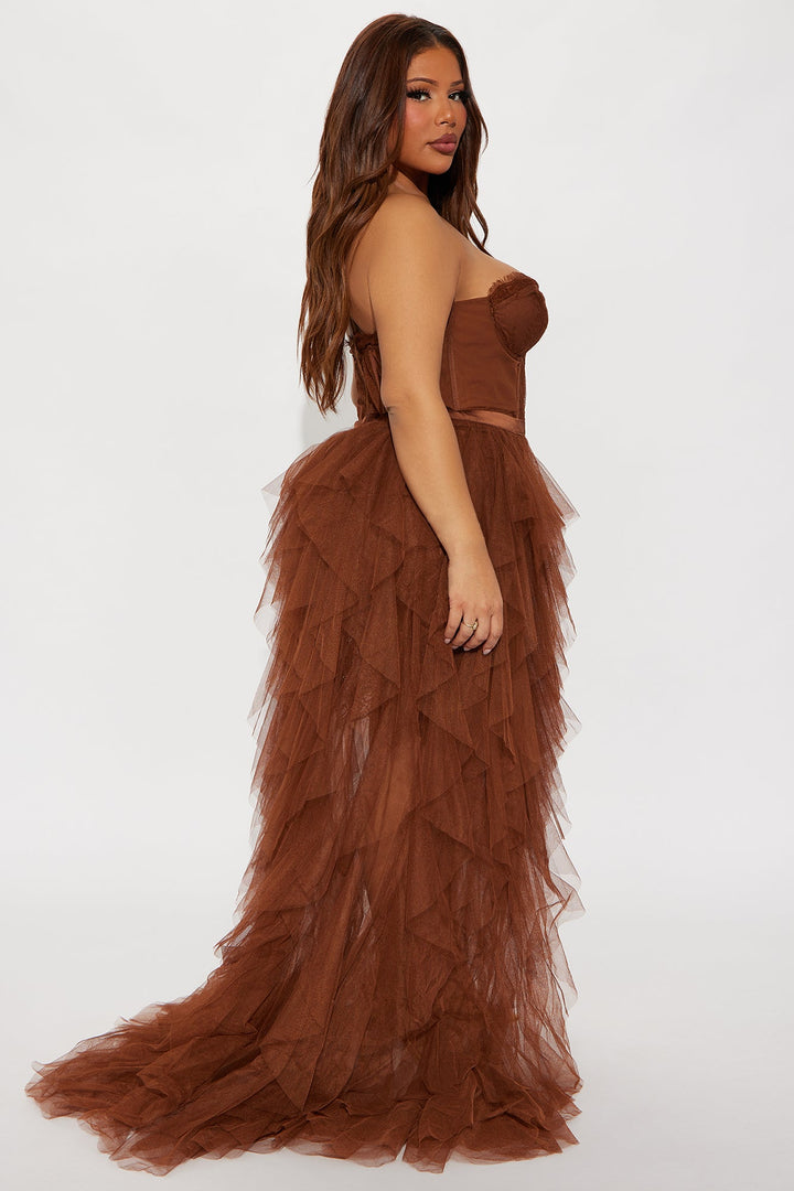 Anastasia Tulle Maxi Dress - Cognac