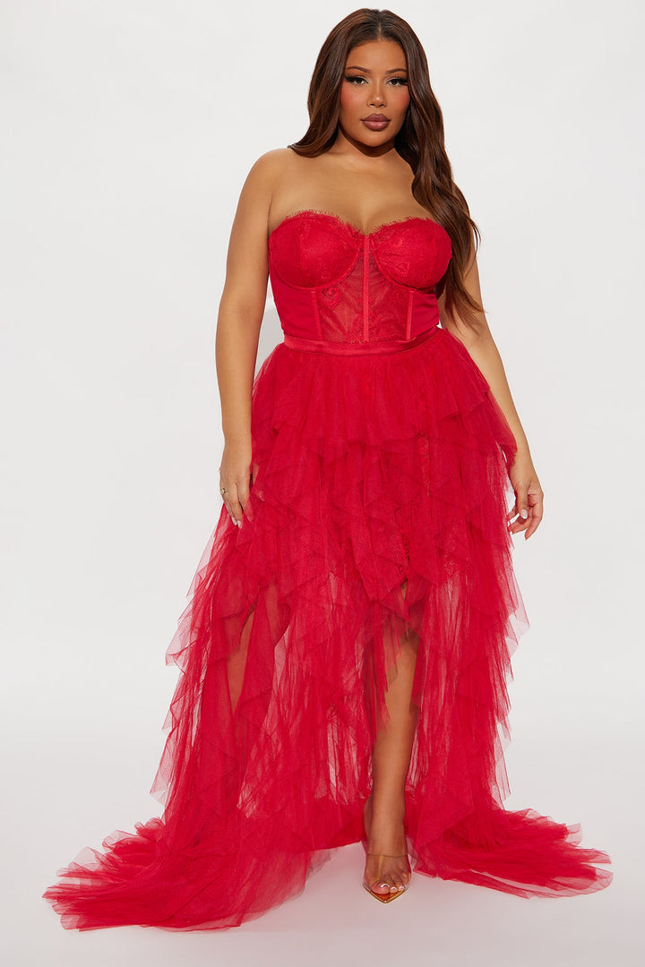 Anastasia Tulle Maxi Dress - Red