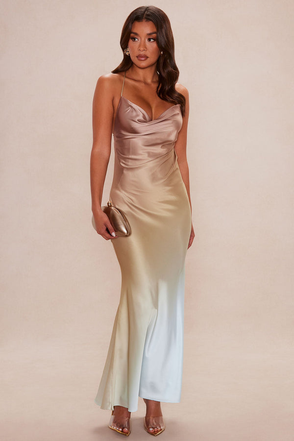 Just Saying Backless Satin Maxi Dress - Brown/combo
