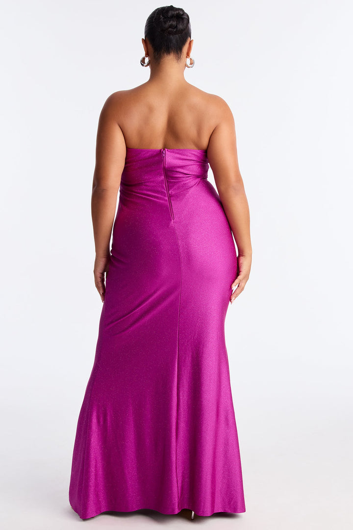 Glittering Drama Deep V Neck Gown - Magenta