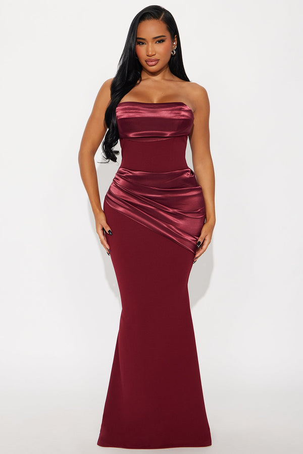 Moment Of Love Satin Maxi Gown - Burgundy