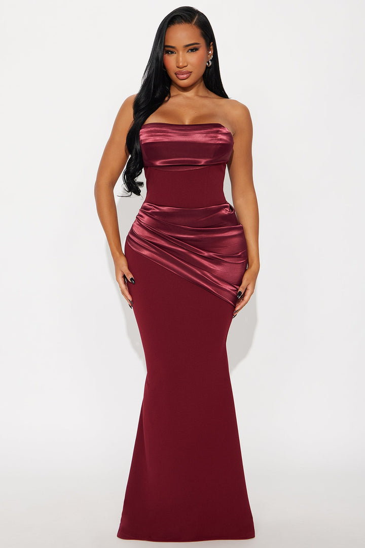 Moment Of Love Satin Maxi Gown - Burgundy