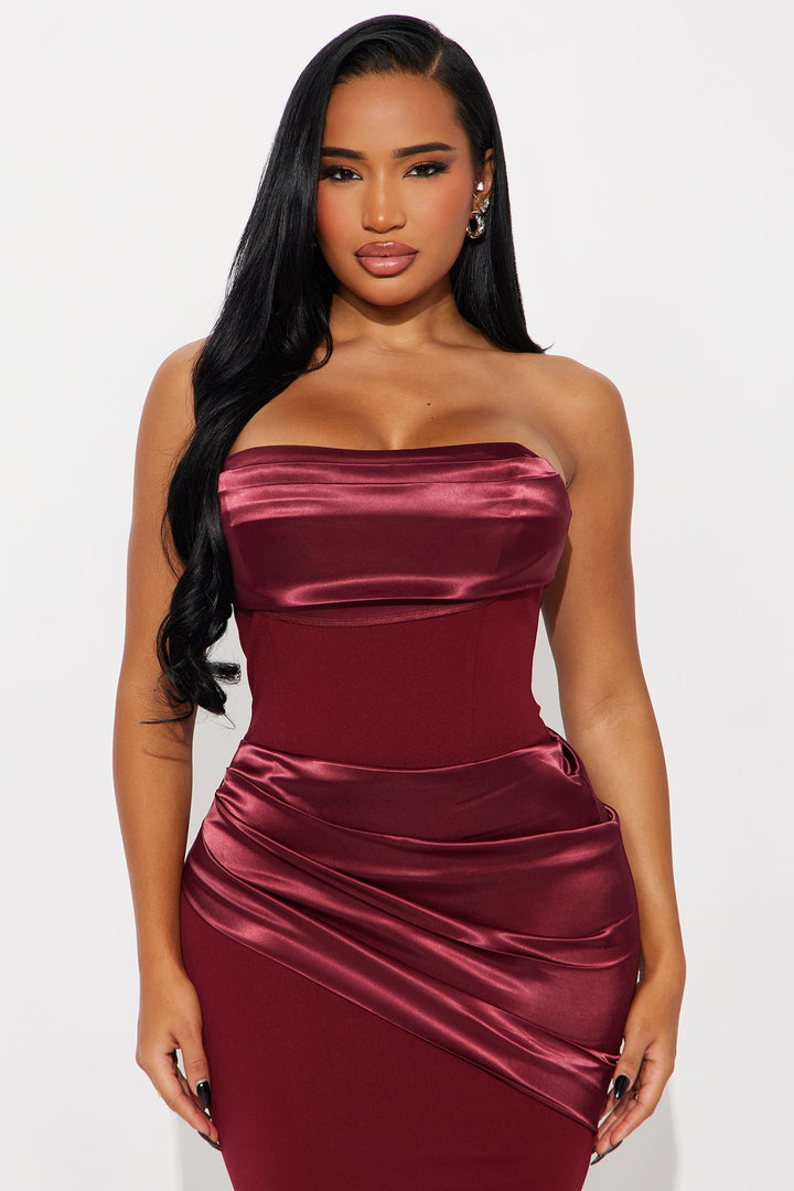 Moment Of Love Satin Maxi Gown - Burgundy