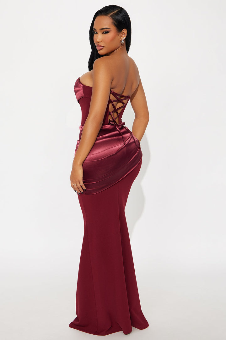 Moment Of Love Satin Maxi Gown - Burgundy