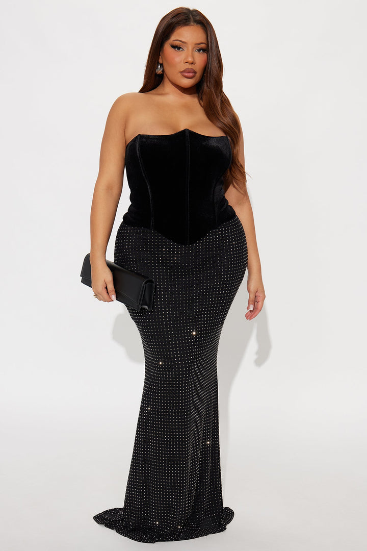 Keep Guessing Velvet Corset Maxi Gown - Black