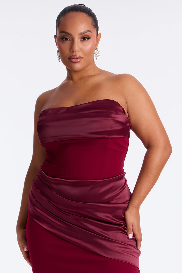 Moment Of Love Satin Maxi Gown - Burgundy