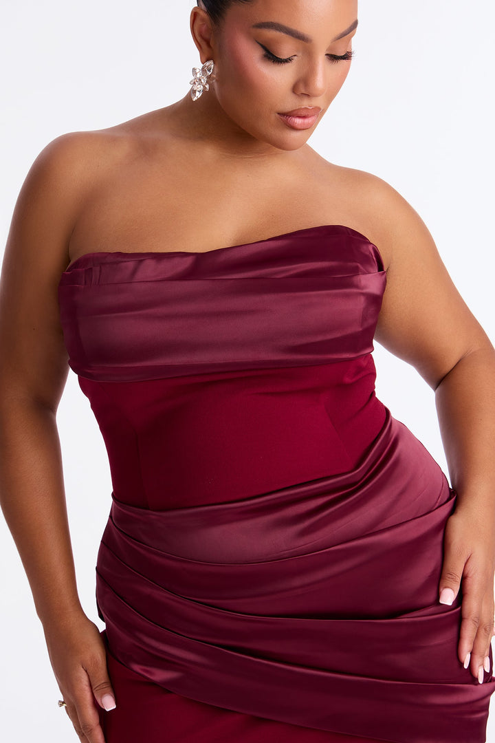 Moment Of Love Satin Maxi Gown - Burgundy