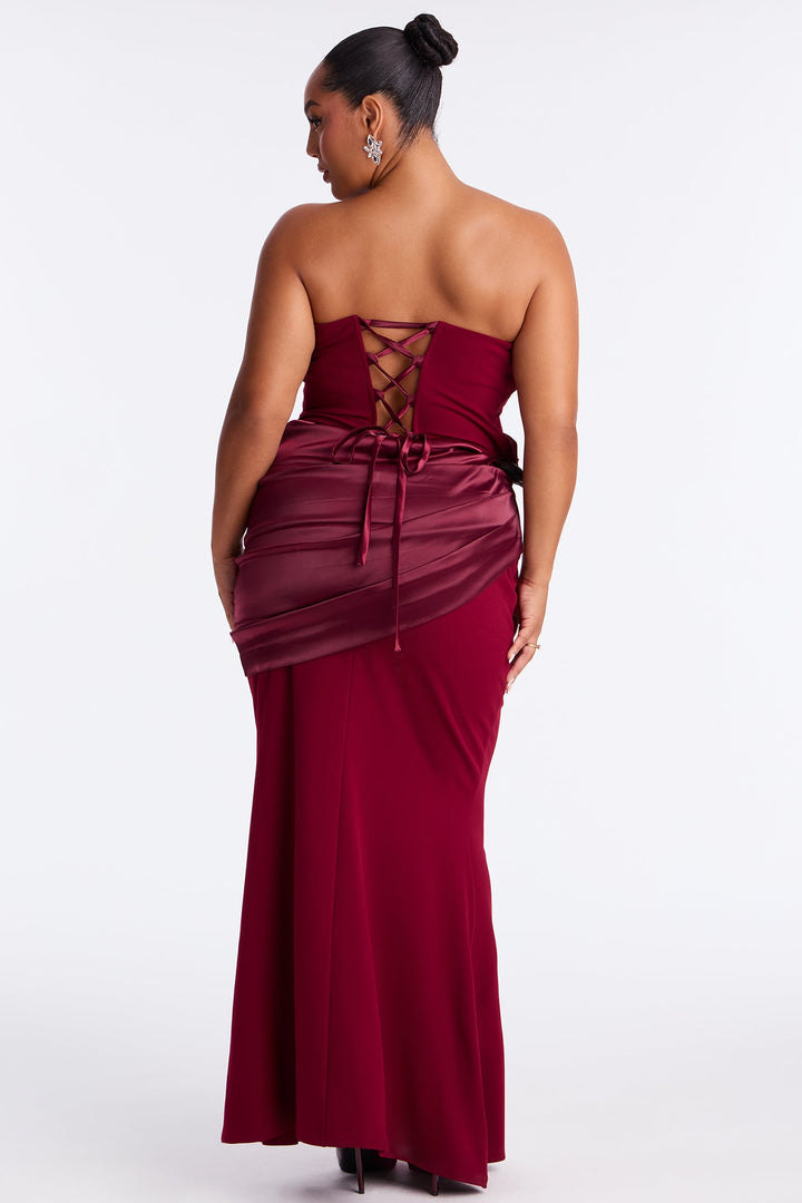 Moment Of Love Satin Maxi Gown - Burgundy