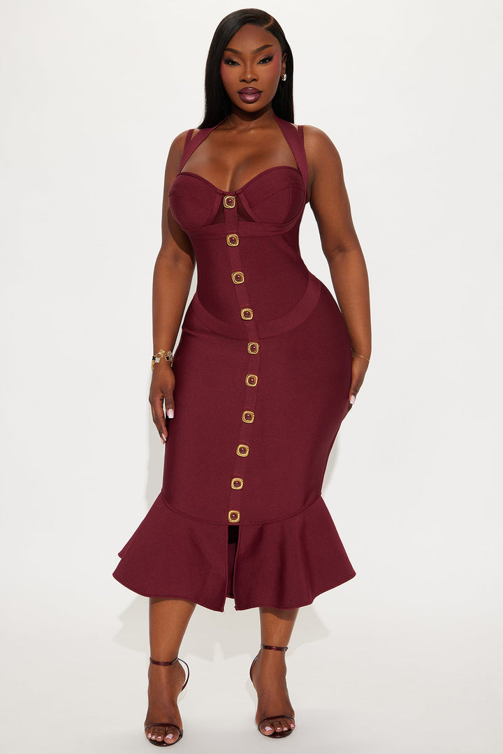 Ailani Mermaid Bandage Midi Dress - Red