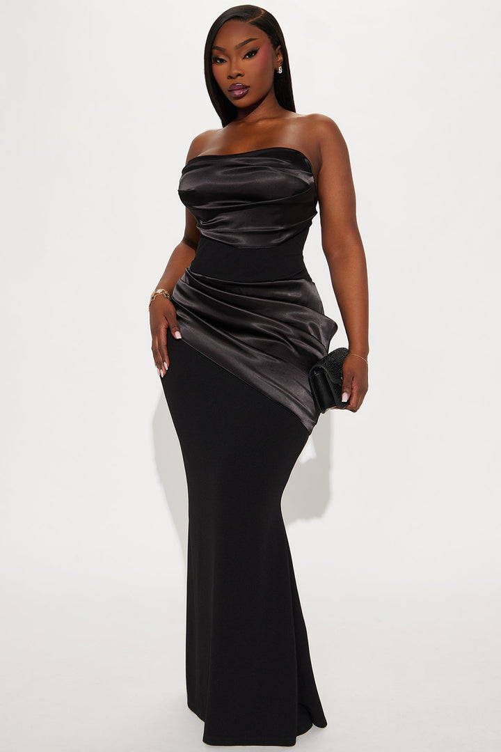 Moment Of Love Satin Maxi Gown - Black