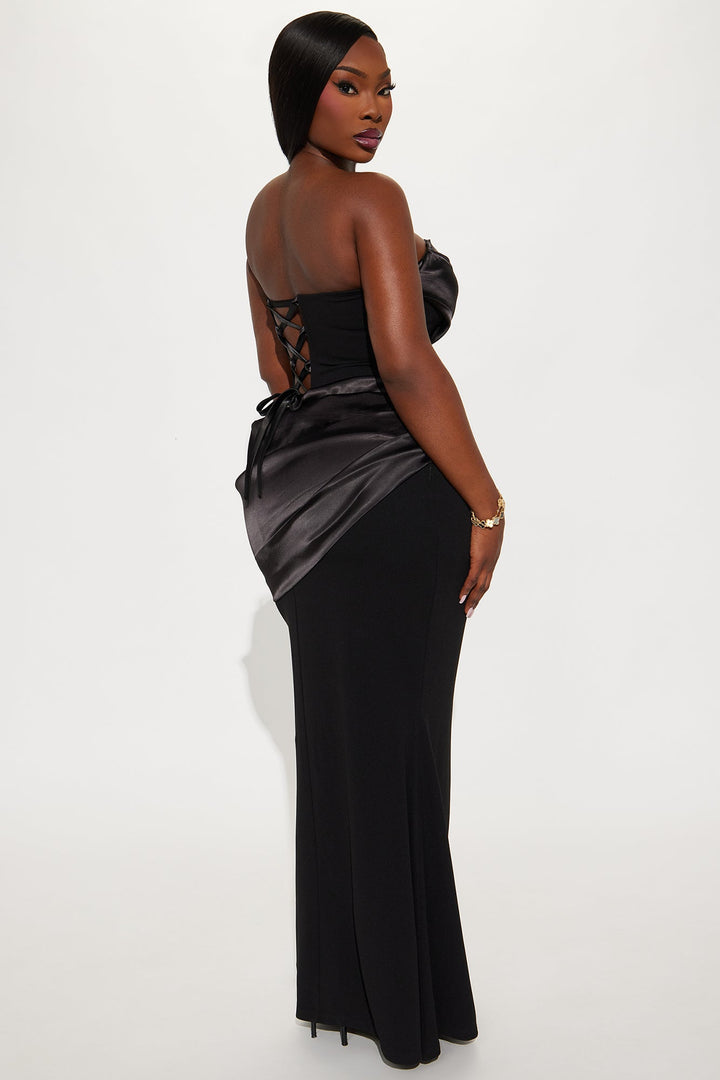 Moment Of Love Satin Maxi Gown - Black