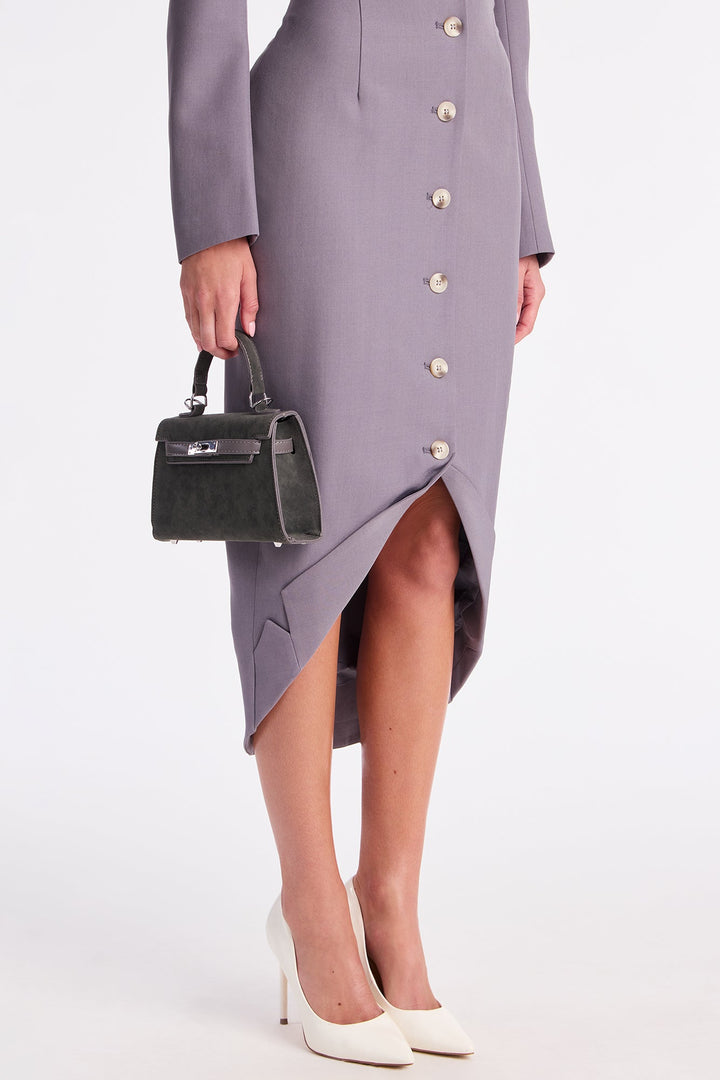 Suited Up Asymmetrical Blazer Midi Dress - Grey