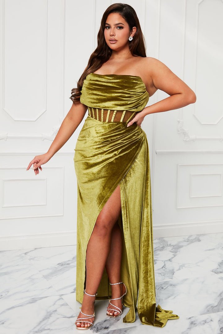 Vivi Velvet Maxi Dress - Olive