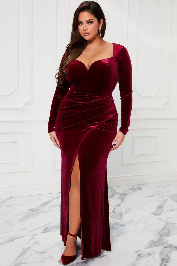 Elevated Party Velvet Maxi Dress - Burgundy