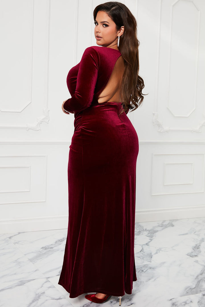 Elevated Party Velvet Maxi Dress - Burgundy