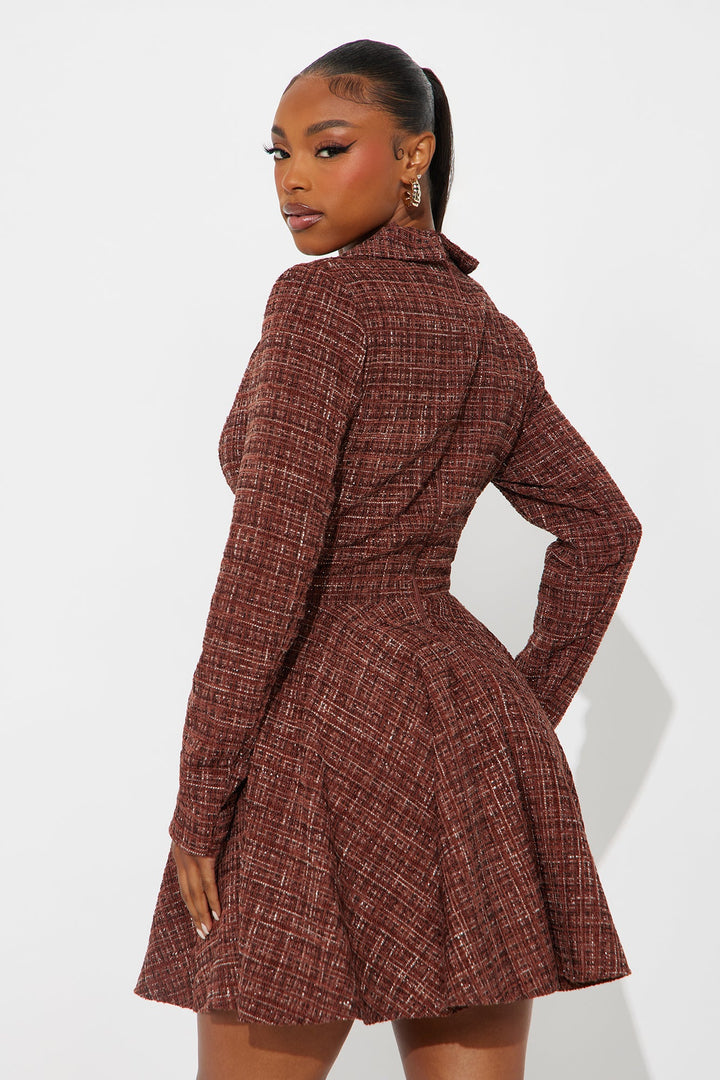 Rowan Collar Tweed Mini Dress - Brown