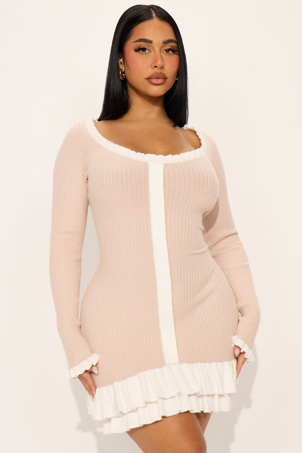 Victoria Ruffled Sweater Mini Dress - Blush/combo