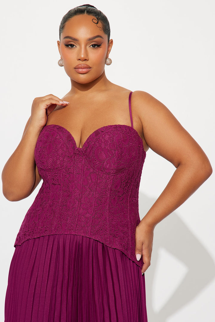 Daniella Lace Corset Pleated Maxi Dress - Plum