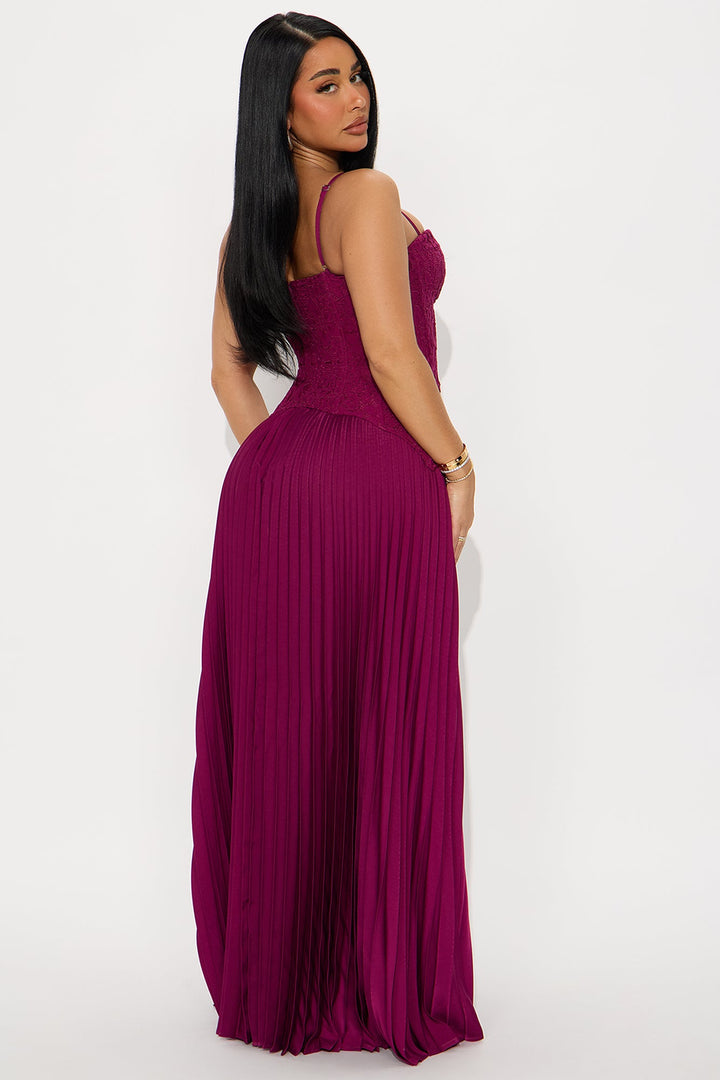 Daniella Lace Corset Pleated Maxi Dress - Plum
