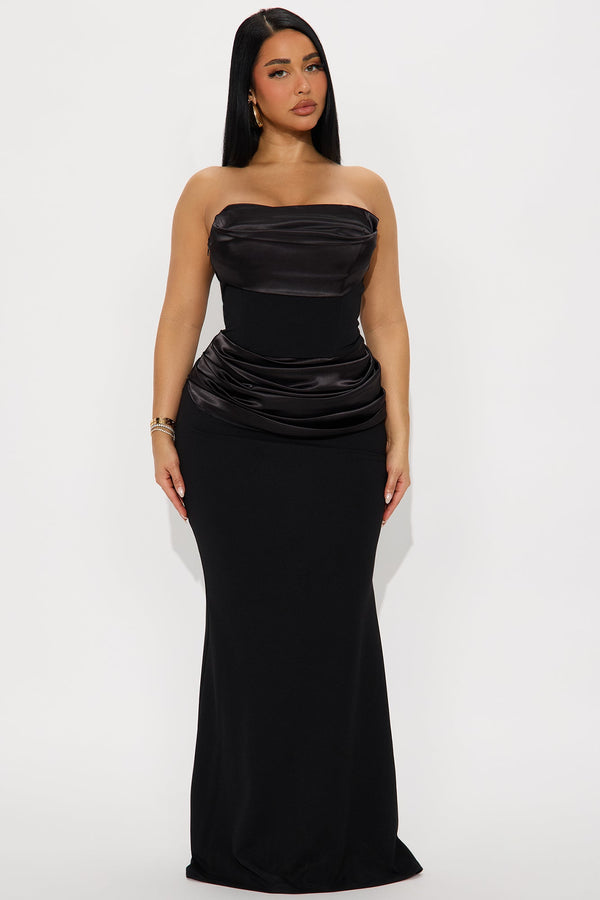 Moment Of Love Satin Maxi Gown - Black