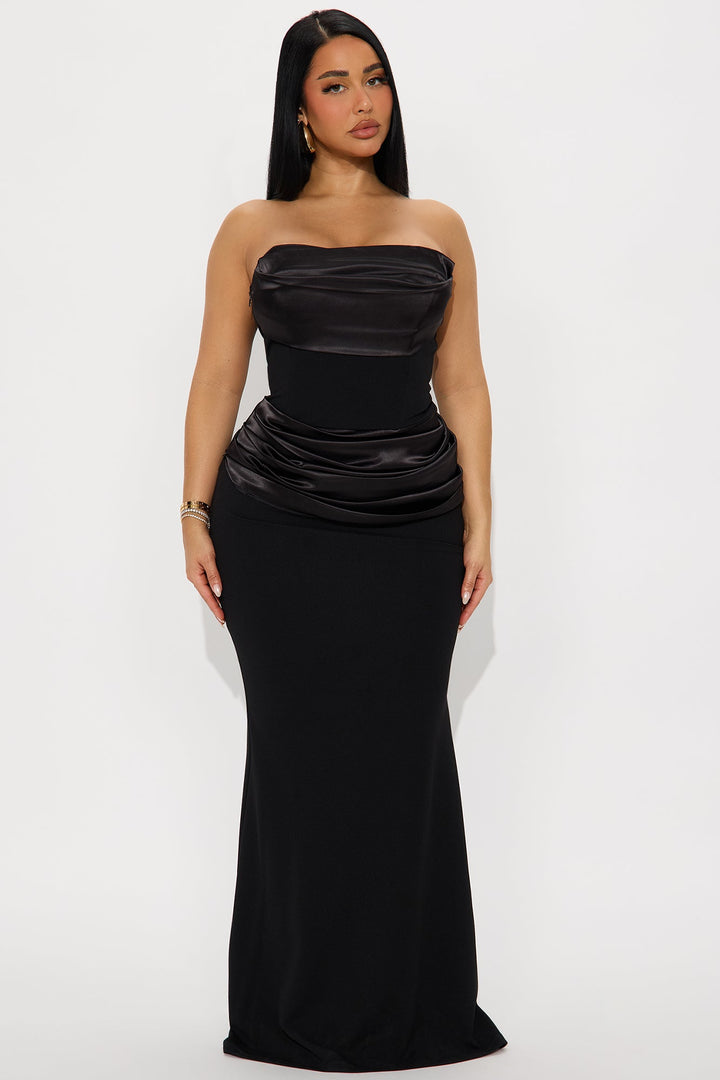 Moment Of Love Satin Maxi Gown - Black