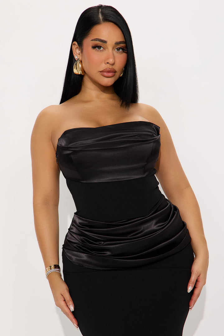 Moment Of Love Satin Maxi Gown - Black