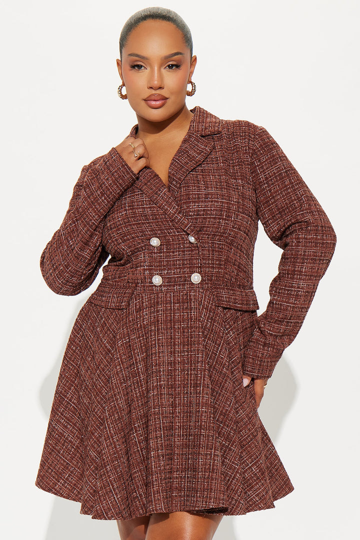 Rowan Collar Tweed Mini Dress - Brown