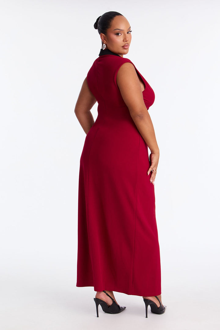 Stella Contrast Maxi Dress - Burgundy