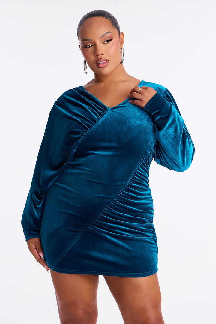 Vanessa Long Sleeve Velvet Mini Dress - Teal