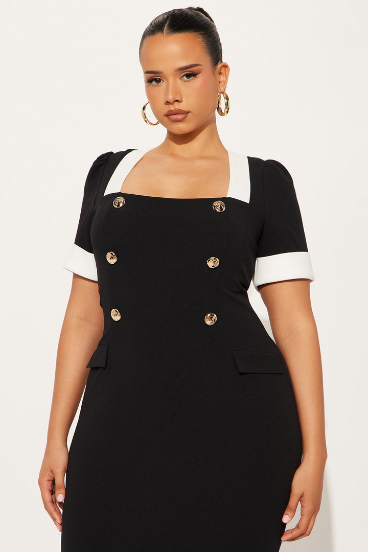 Ainsley Contrast Trim Crepe Knit Midi Dress - Black/White