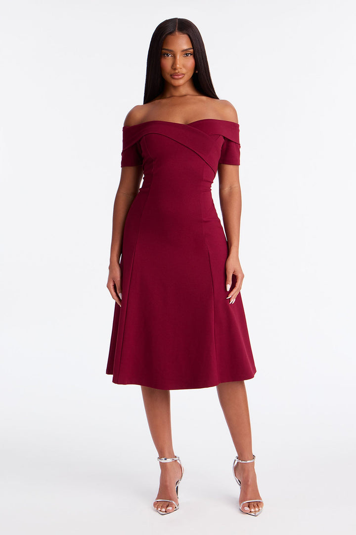 Addison Short Sleeve Ponte Midi Dress - Wine