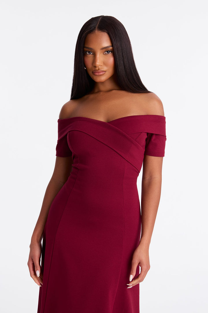 Addison Short Sleeve Ponte Midi Dress - Wine