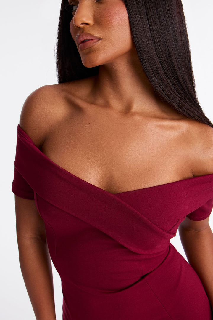 Addison Short Sleeve Ponte Midi Dress - Wine