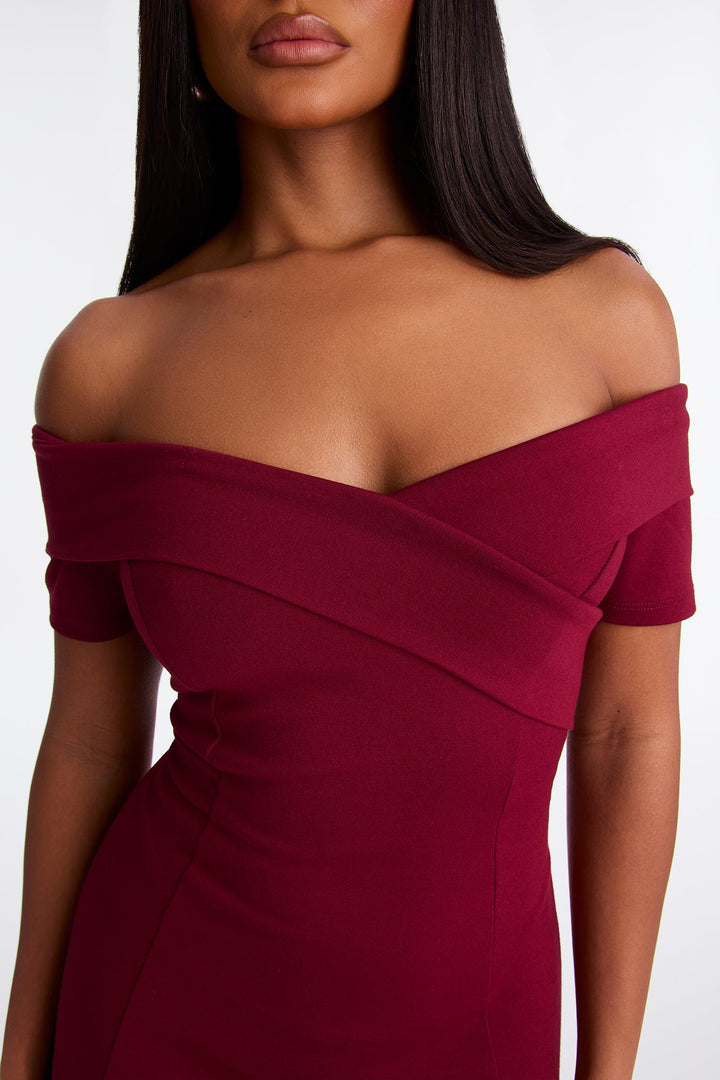 Addison Short Sleeve Ponte Midi Dress - Wine