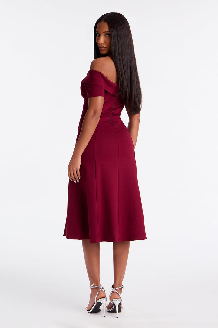 Addison Short Sleeve Ponte Midi Dress - Wine