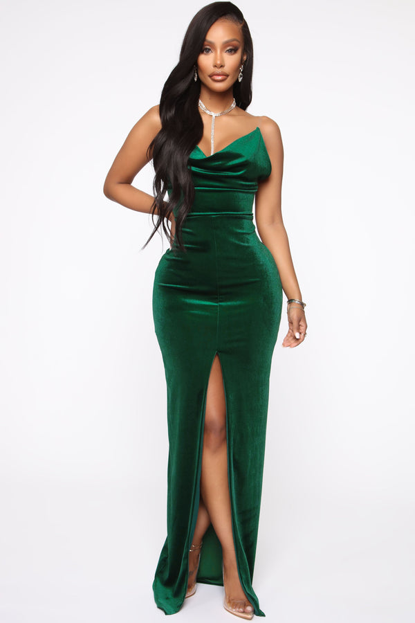 Your Best Shot Velvet Maxi Dress - Hunter