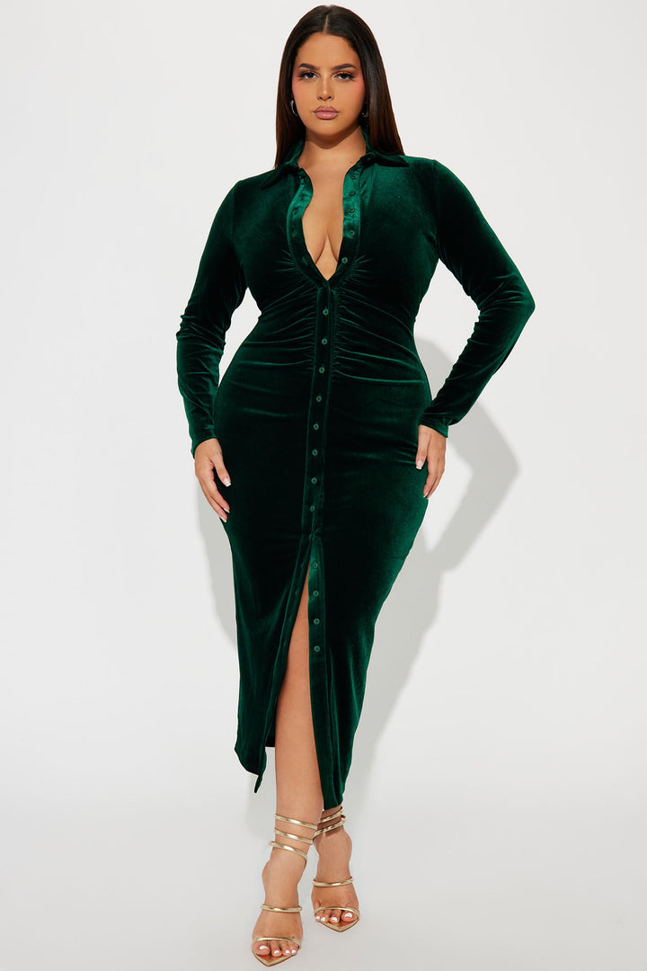 Katie Velvet Midi Dress - Hunter