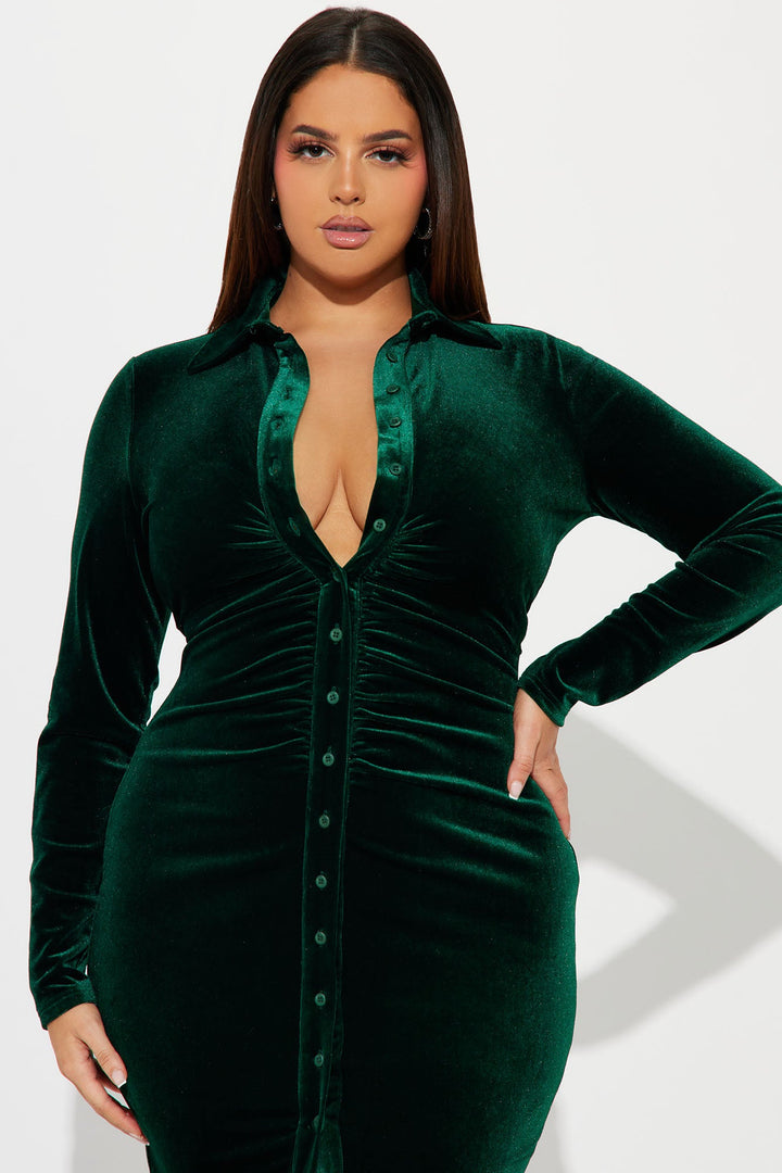 Katie Velvet Midi Dress - Hunter