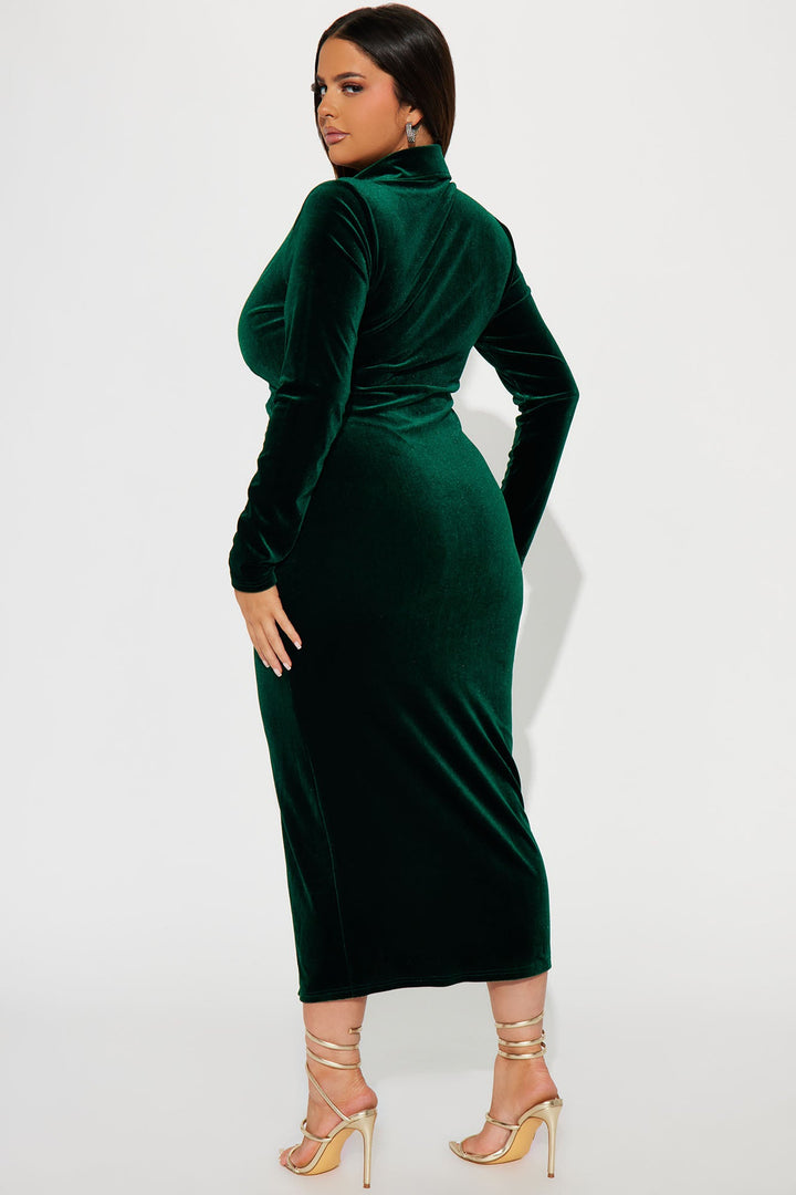 Katie Velvet Midi Dress - Hunter