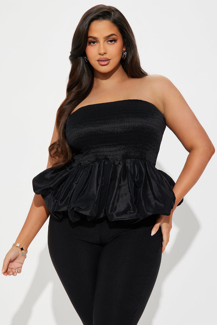 Lily Smocked Bubble Hem Top - Black