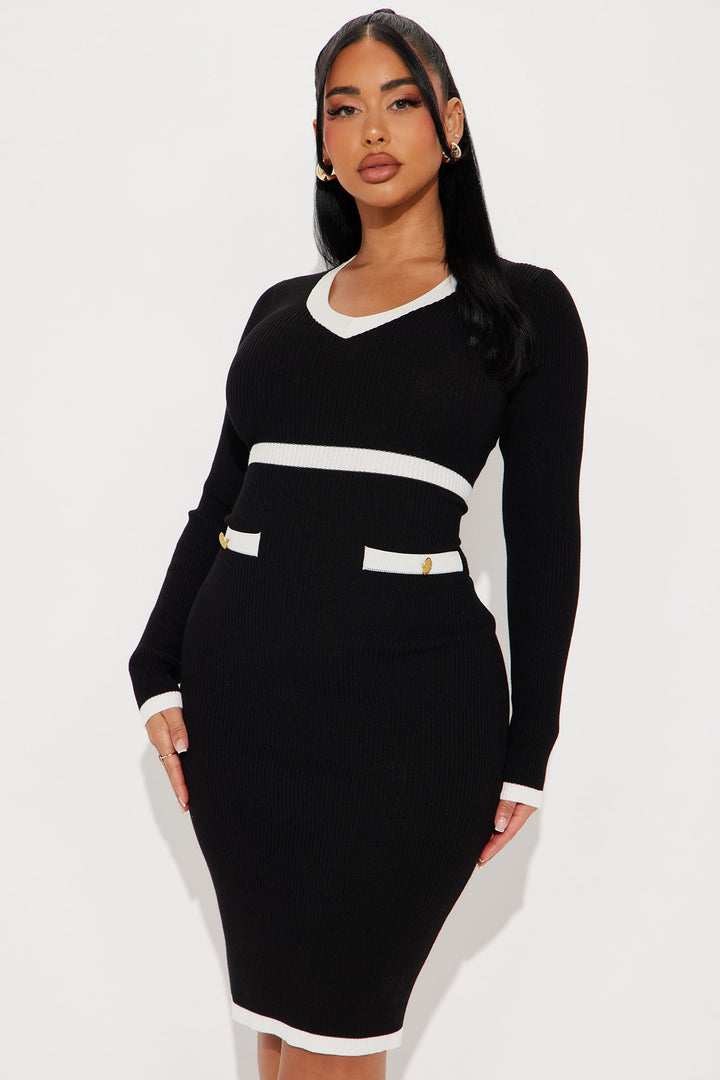 Mimi Sweater Midi Dress - Black/White