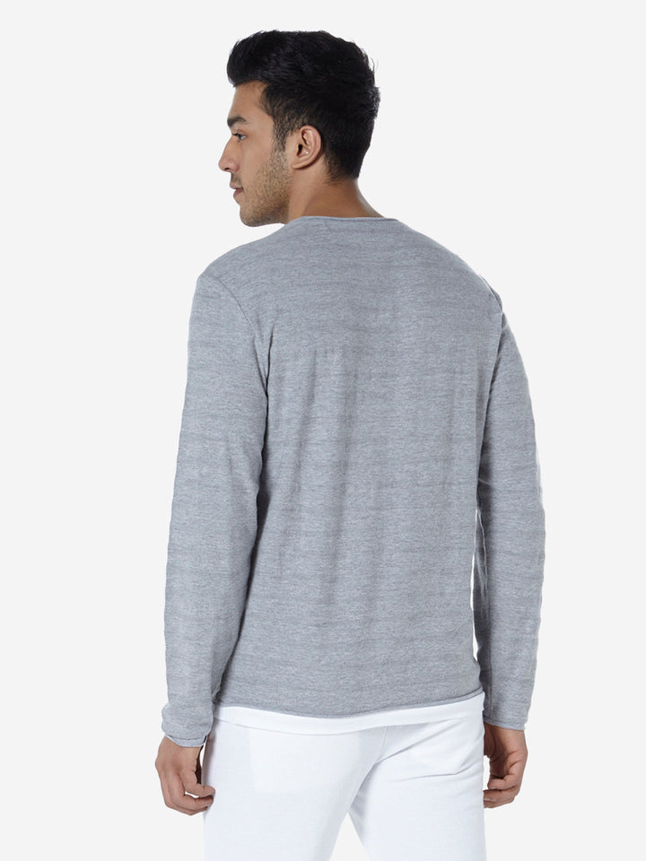 ETA Grey Self-Patterned Slim Fit T-Shirt