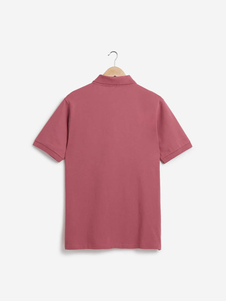 WES Casuals Mauve Cotton Blend Relaxed-Fit Polo T-Shirt