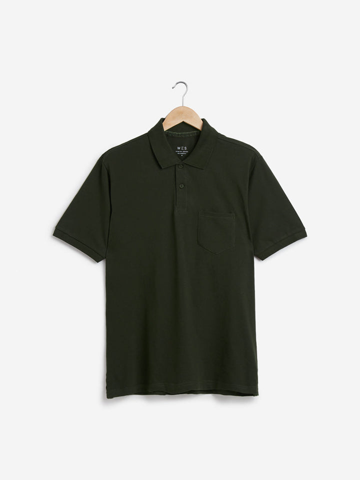 WES Casuals Dark Olive Relaxed-Fit Polo T-Shirt