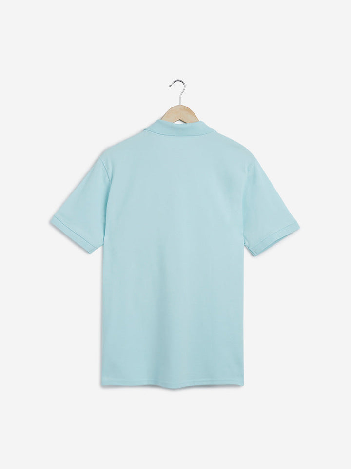 WES Casuals Aqua Cotton Blend Slim Fit Polo T-Shirt