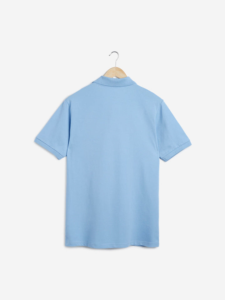 WES Casuals Blue Cotton Blend Slim Fit Polo T-Shirt