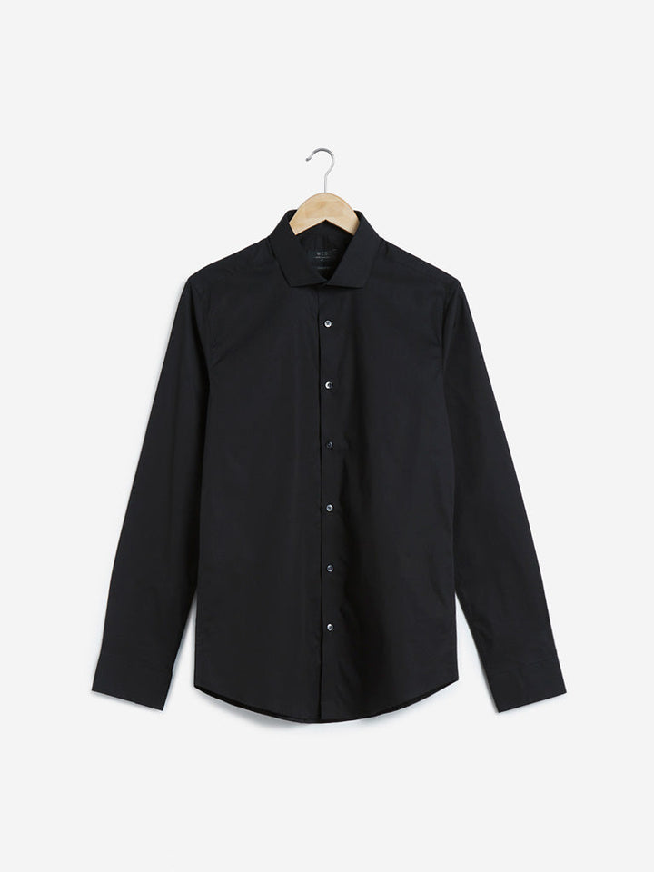 WES Formals Black Cotton-Blend Ultra-Slim Fit Shirt