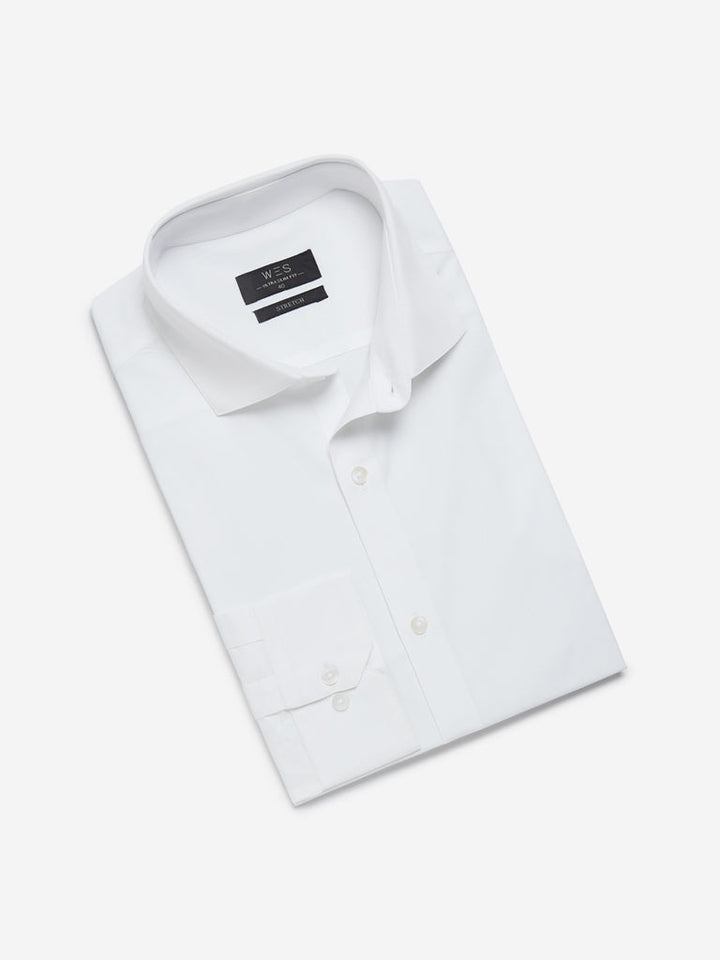 WES Formals White Cotton-Blend Ultra Slim Fit Shirt